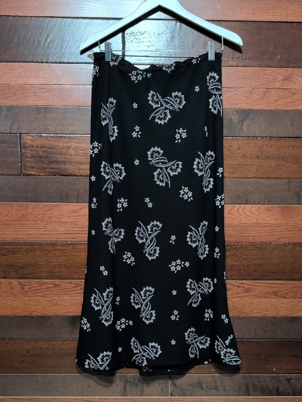 Vintage No Brand Tag Black Floral Midi Skirt - Women's Skirt